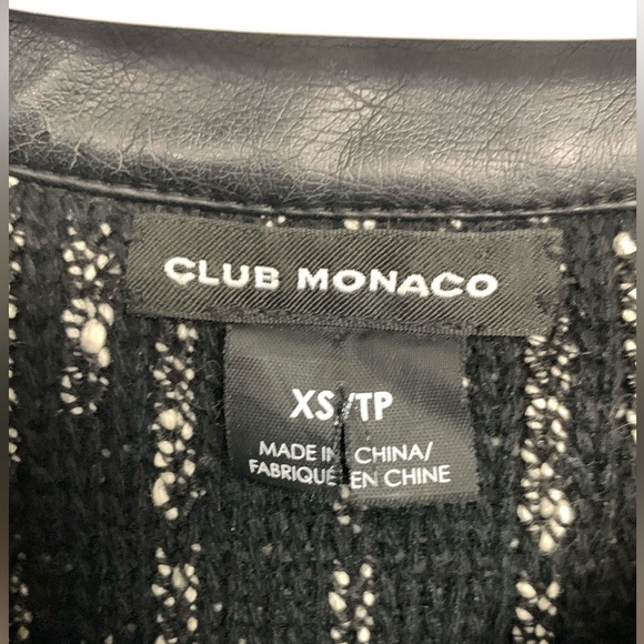 Club Monaco Black & White Zip Up Jacket w Pockets Wool Blend w Vegan Leather - Picture 5 of 7